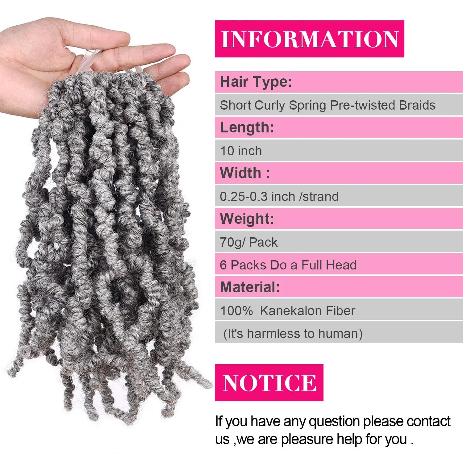 10 Inch Short Curly Spring Pre - Braiding Hair Kanekalon のレビューと価格