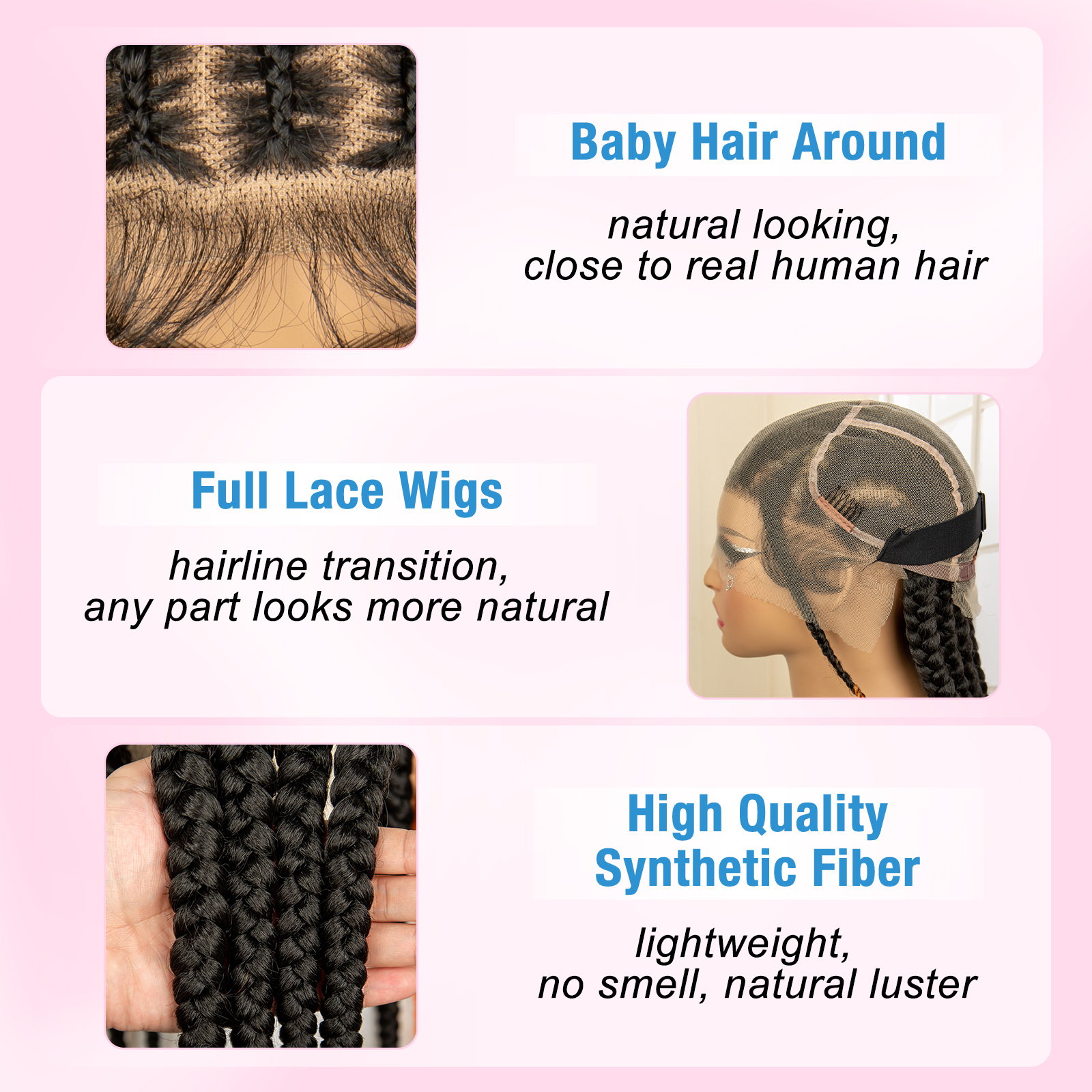 Full lace Cornrow Braided Wigs - Braiding Hair Kanekalon のレビューと価格